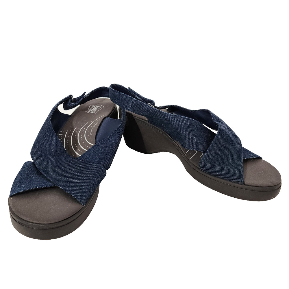Bass Lite Womens Makayla Wedge Sandals 10W Blue Comfort Slingback Hook & Loop